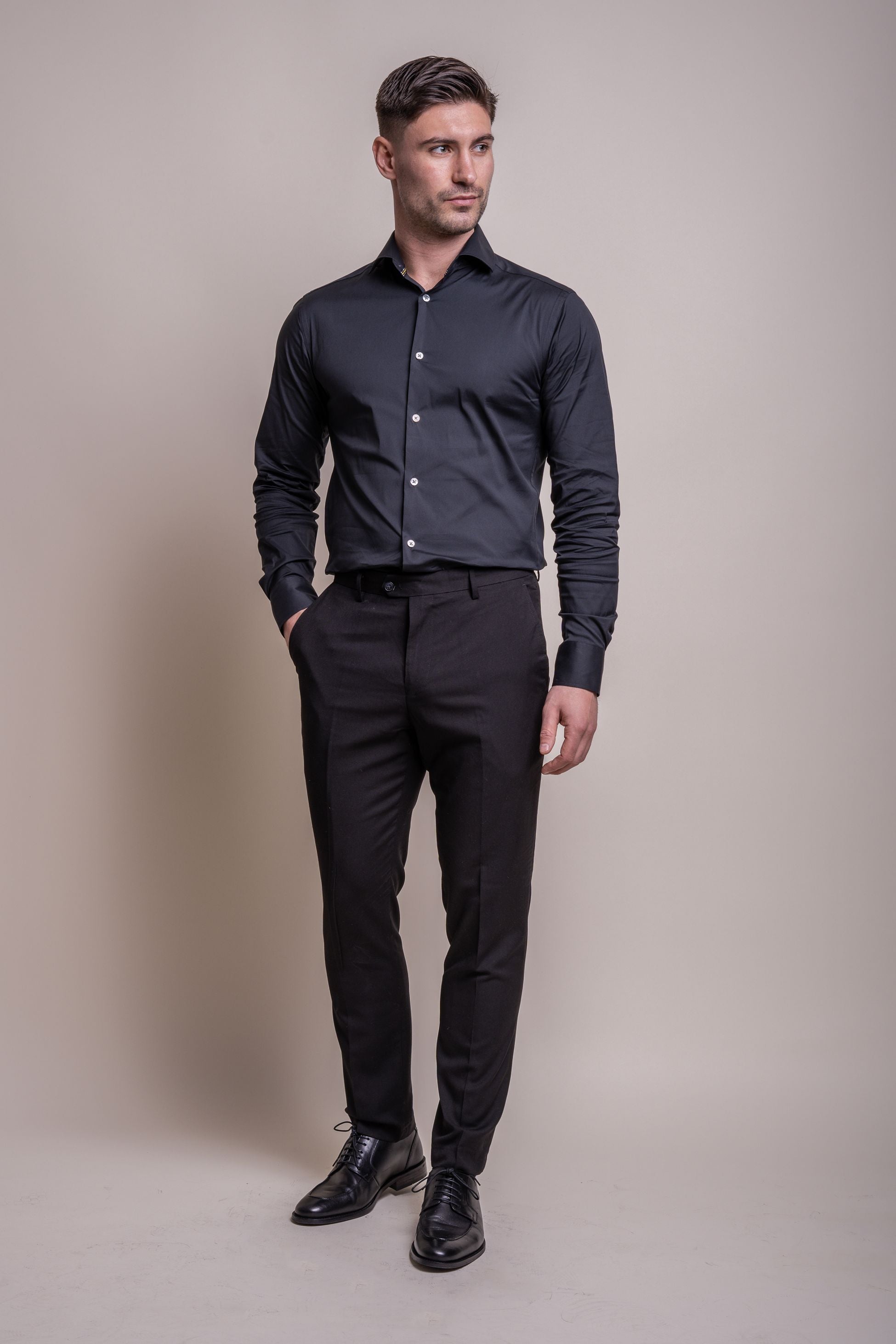 Chemise habillée ajustée en mélange de coton pour hommes - MONACO - Noir