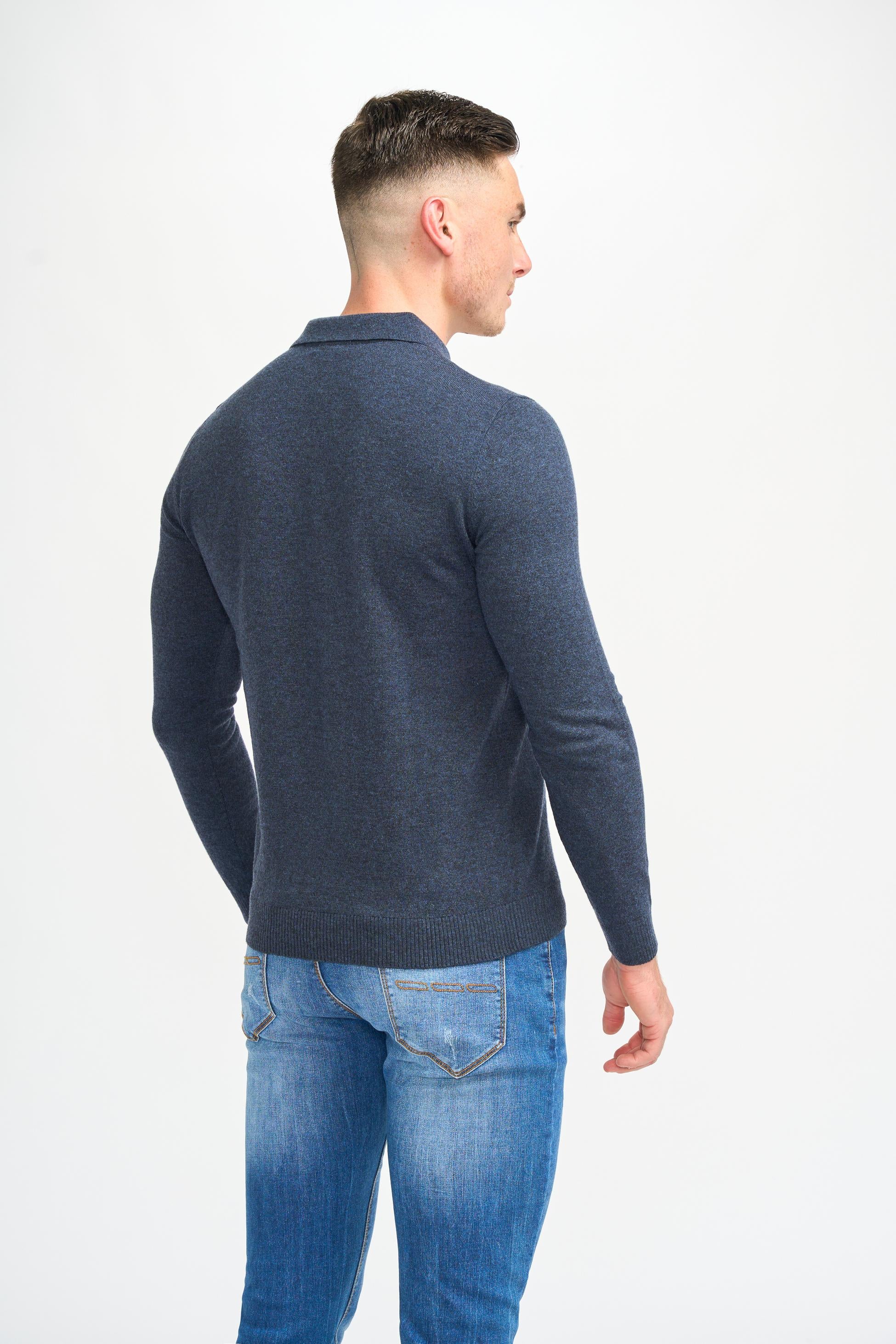 Chemise à manches longues en laine tricotée pour hommes - Boom - Bleu Marine