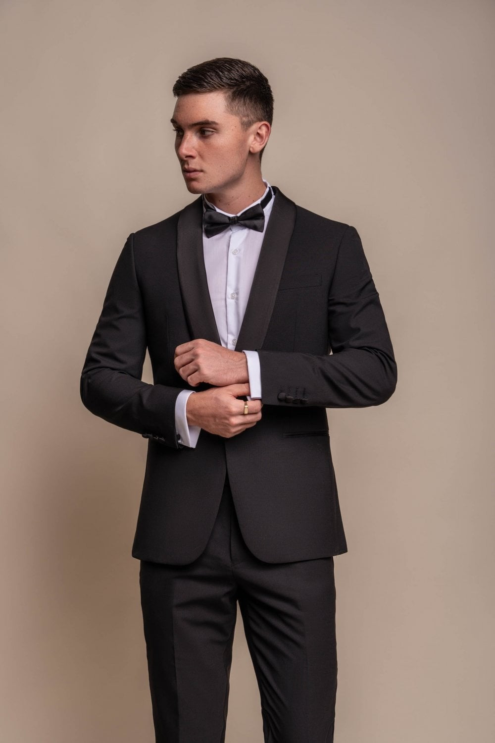 Men's Slim Fit Wool Blend Tuxedo Dinner Suit - ASPEN - Black