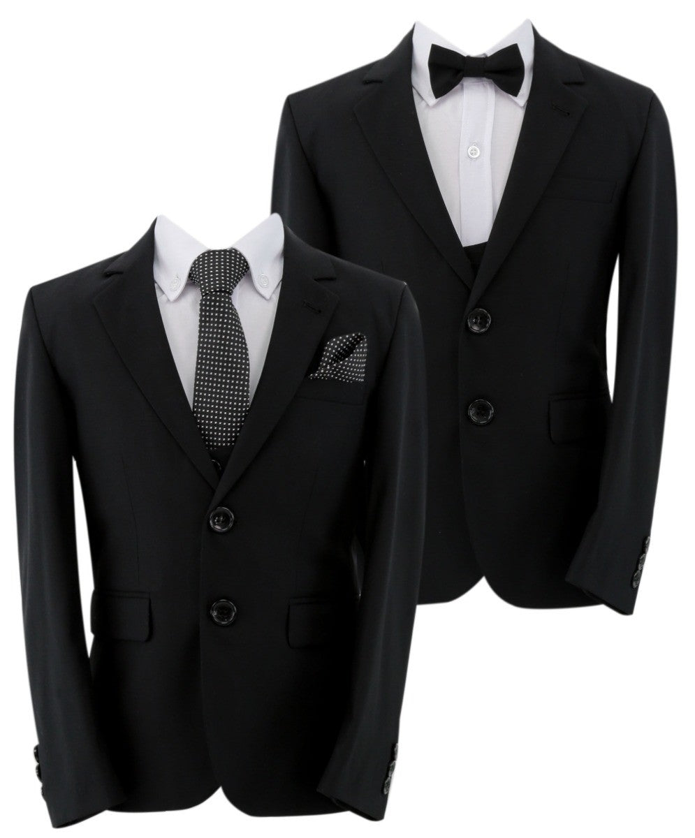 Boys Slim Fit 7 Piece Full Suit Set - Kenny - Black