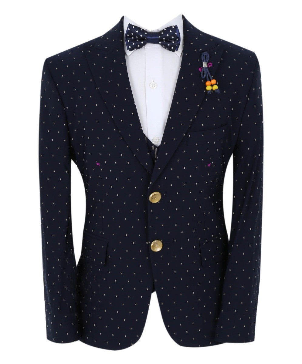 Costume à Pois Slim Fit pour Garçons - ARISTOTLE - Bleu Marine