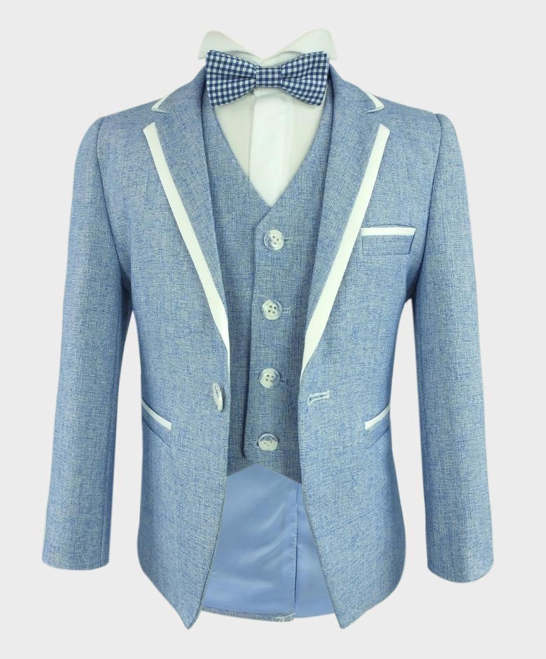 Costume de Communion avec Passepoil Slim Fit pour Garçons - Bleu Ciel