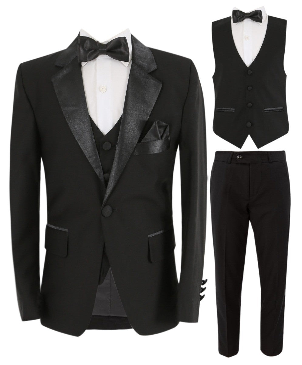 Jungen Glanzrevers Tuxedo Anzug - Schwarz