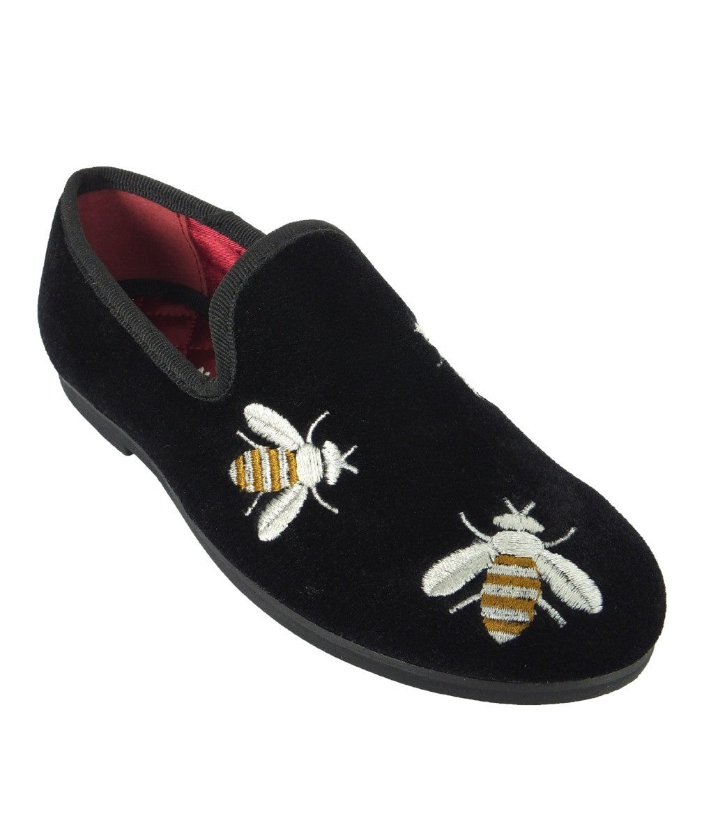 Mocassins en Velours Brodés d'Abeilles pour Garçons - Noir