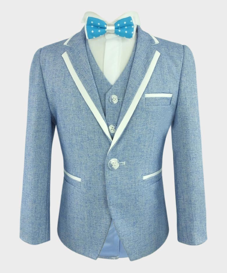 Costume de Communion avec Passepoil Slim Fit pour Garçons - Bleu Ciel