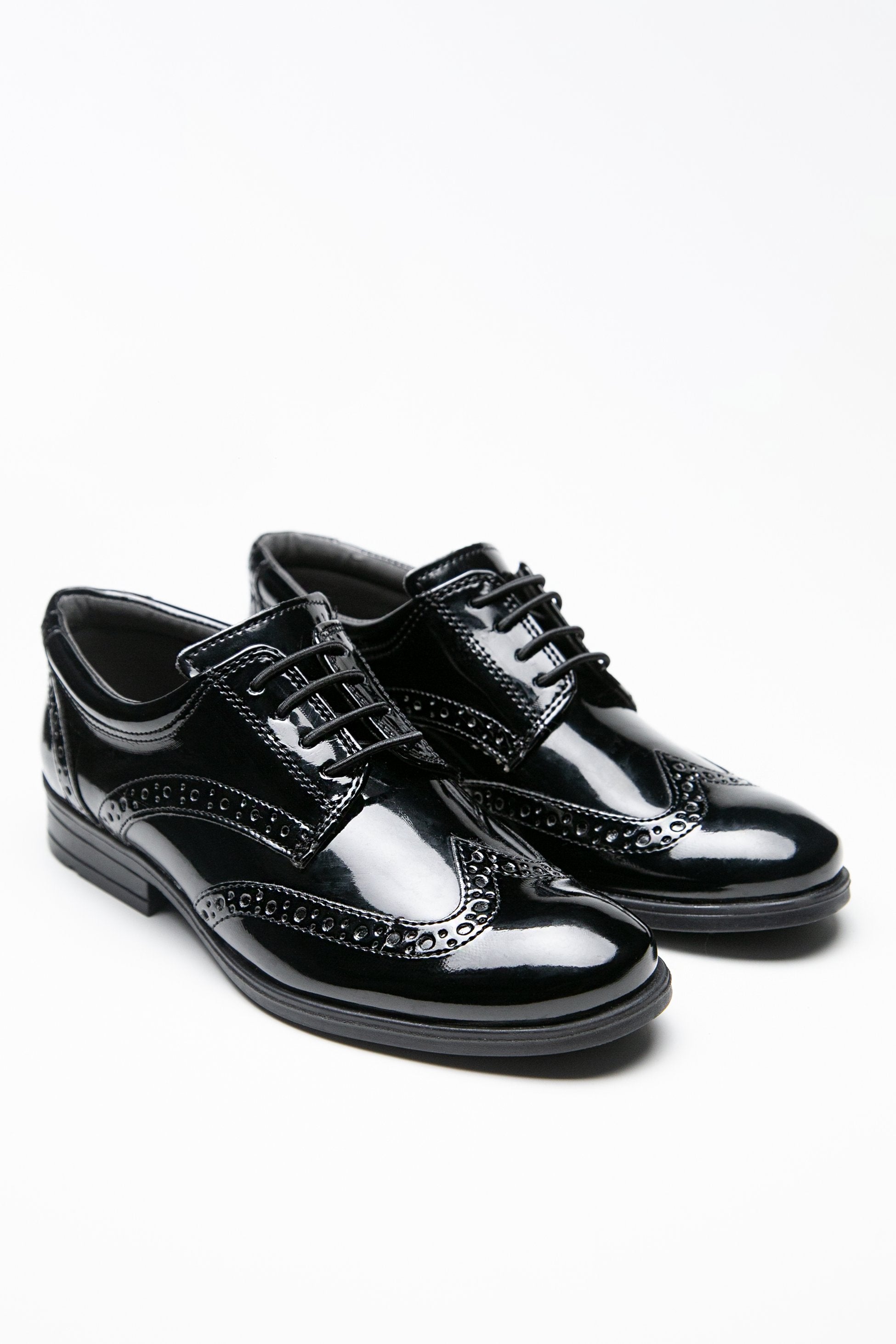 Boys’ Patent Derby Brogue Lace-Up Dress Shoes - Black