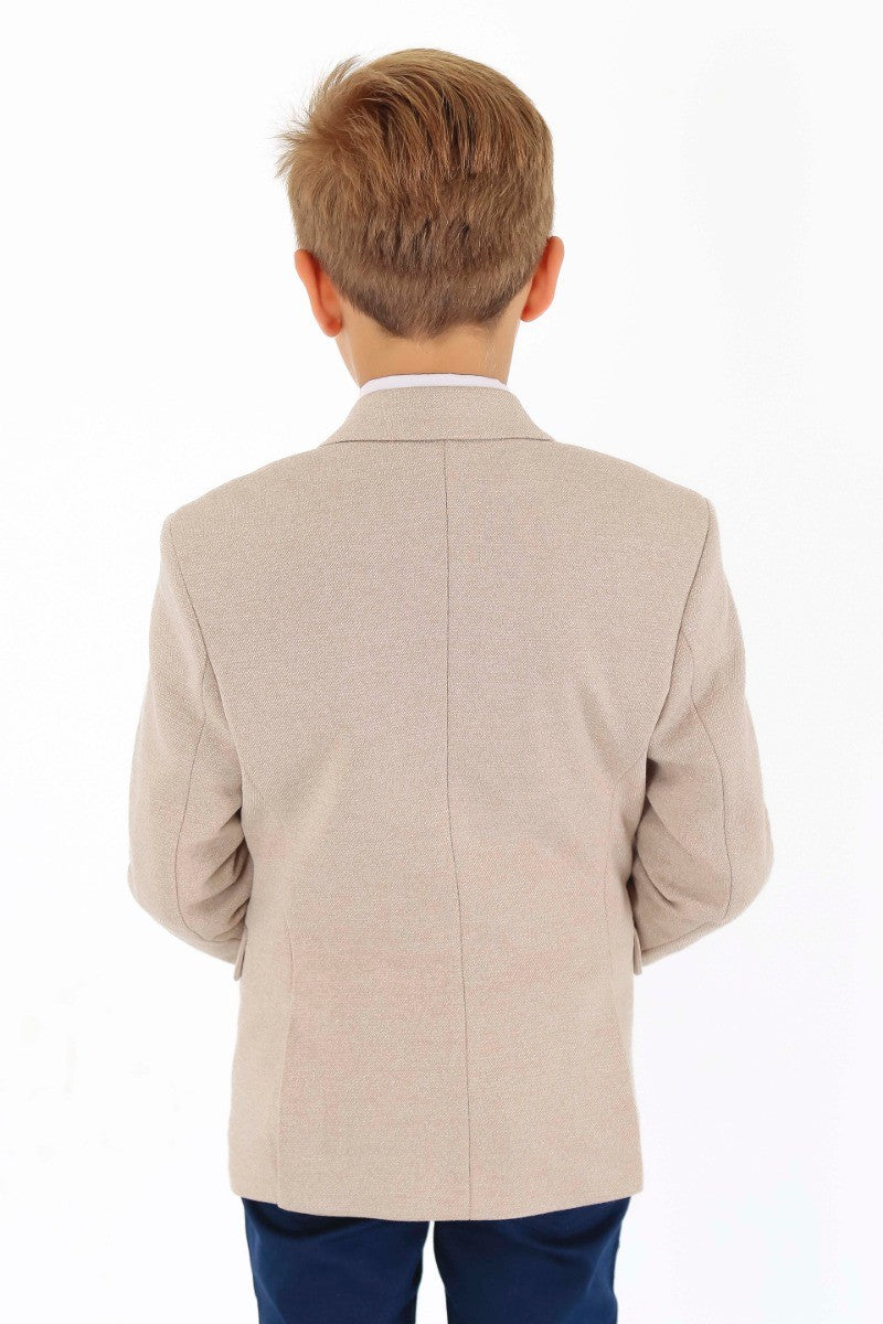 Jungen Baumwoll Slim Fit Blazer und Westen-Set - Frank - Beige