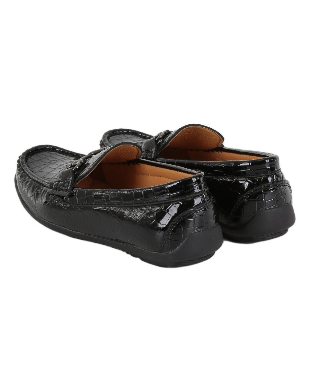 Mocassins en Cuir Croco Verni pour Garçons - ROBIN - Noir