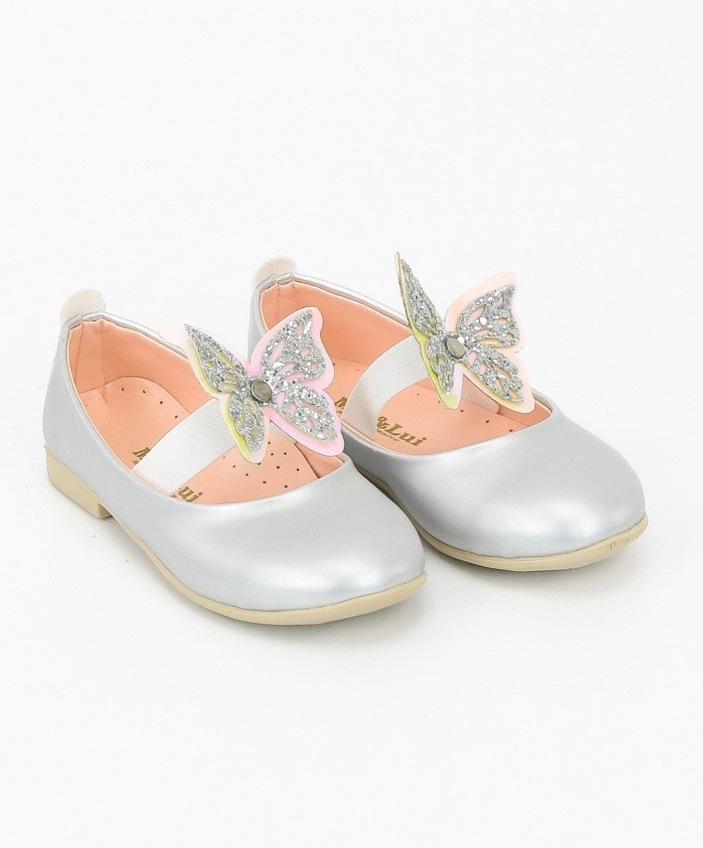 Mädchen Ballerina Schmetterlingsriemen Flache Kleiderschuhe - Silber