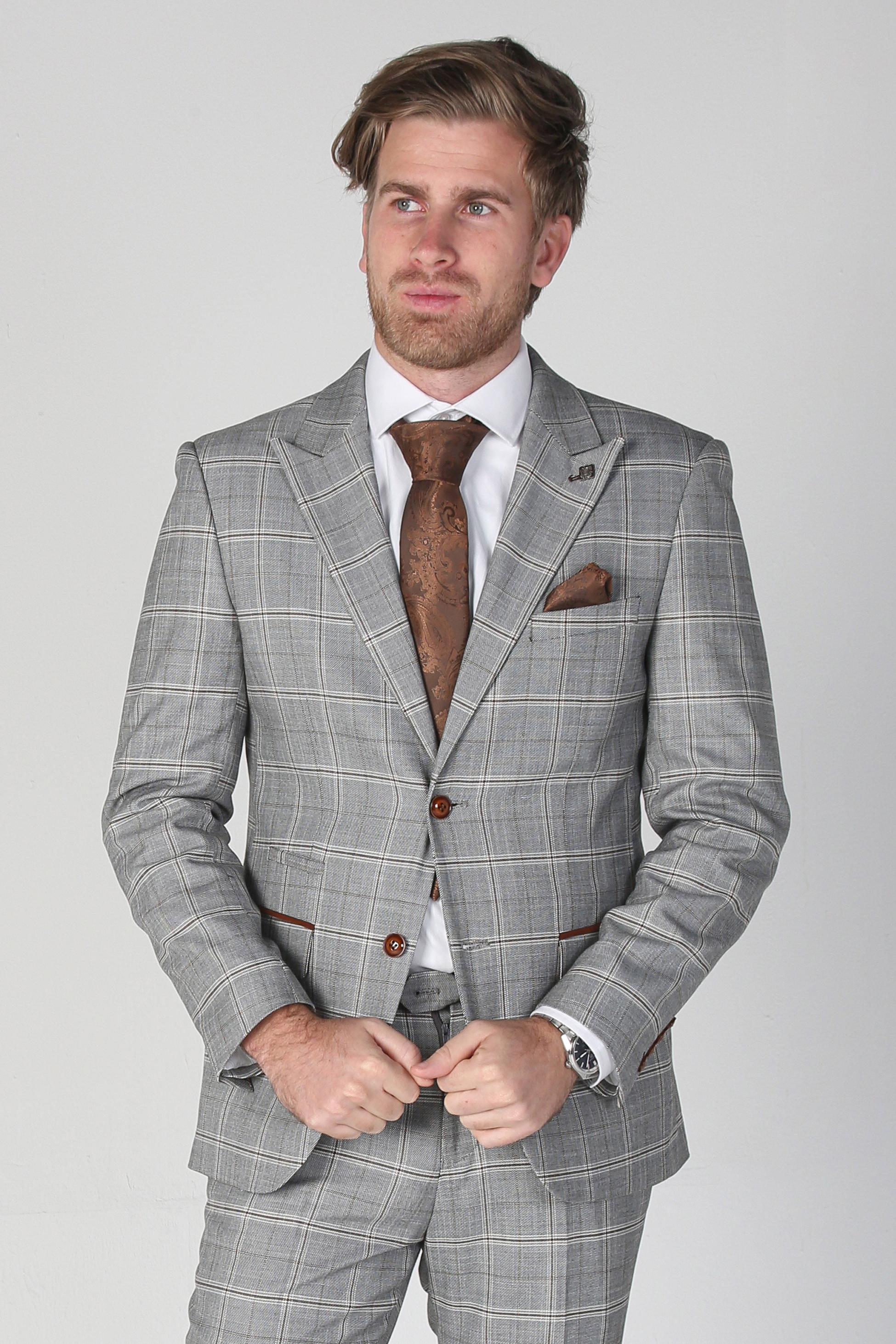 Herren Windowpane Karo Graue Anzugjacke - FRANCIS - Grau