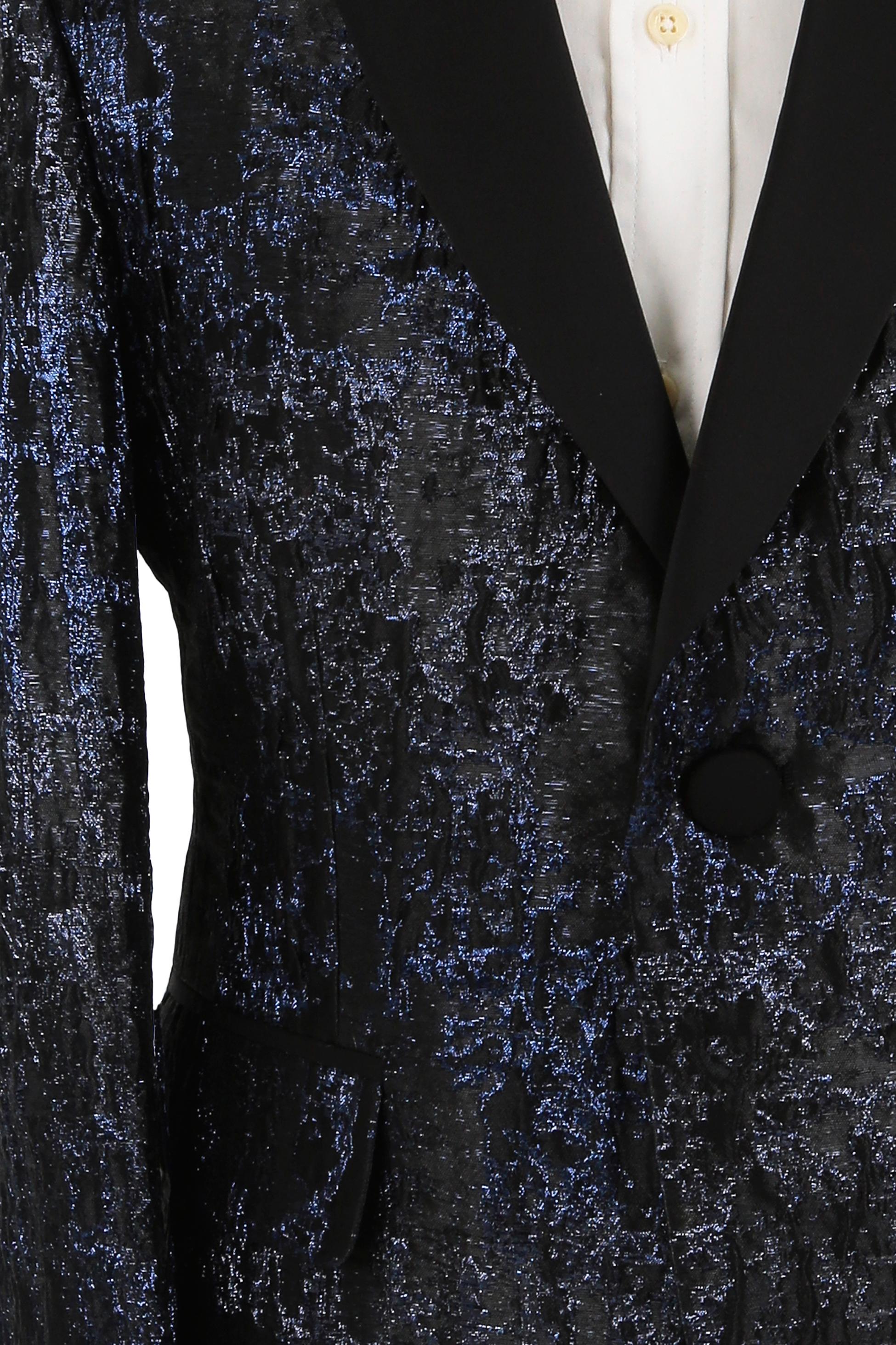 Jungen Glitzerndes Jacquard Gemustertes Tuxedo Anzug - Schwarz - Navyblau