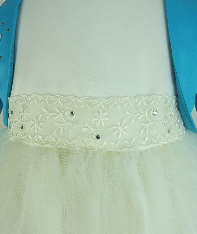 Girls Christening Wedding Dress with Butterfly Bolero Jacket - Ivory- Blue