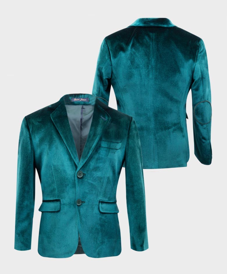 Blazer en Velours Tailored Fit avec Patte de Coude pour Garçons - Vert