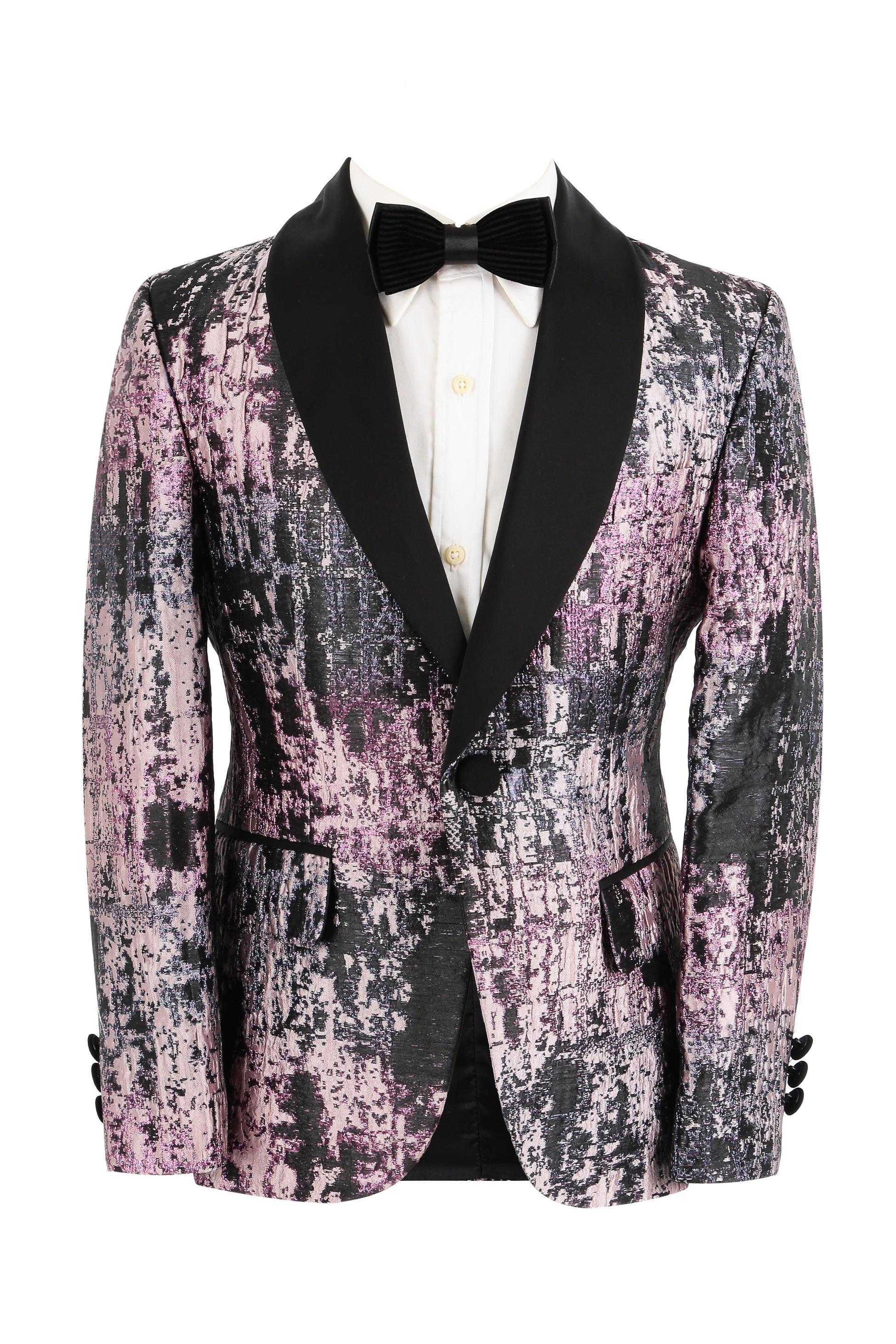 Jungen Glitzerndes Gemustertes Tuxedo Anzug - Schwarz - Pink