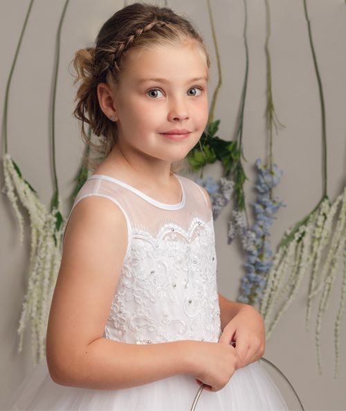 Robe floral en dentelle brodée pour filles – MEGAN - Blanc