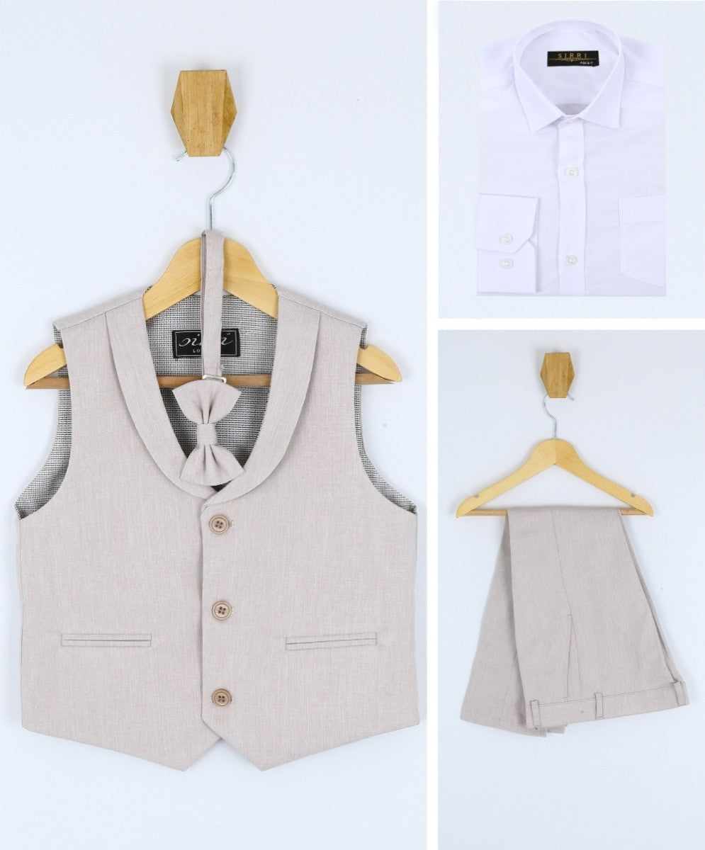 Ensemble Costume en Lin avec Gilet pour Garçons - Beige Clair