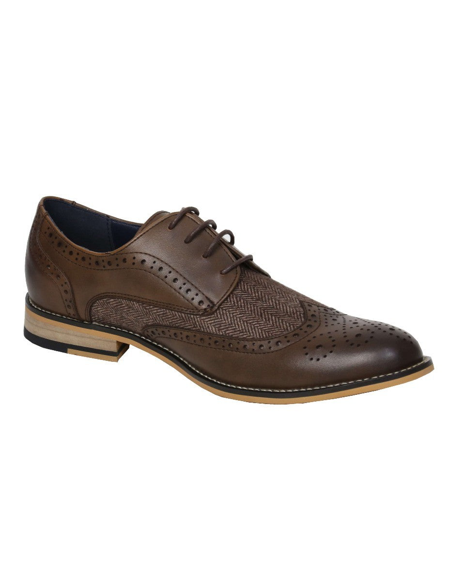 Herren Schnürsenkel Tweed Leder Brogue Schuhe - HORATIO - Braun