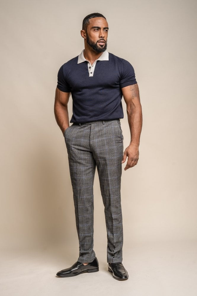 Pantalons en tweed à carreaux rétro gris pour hommes - POWER - Gris