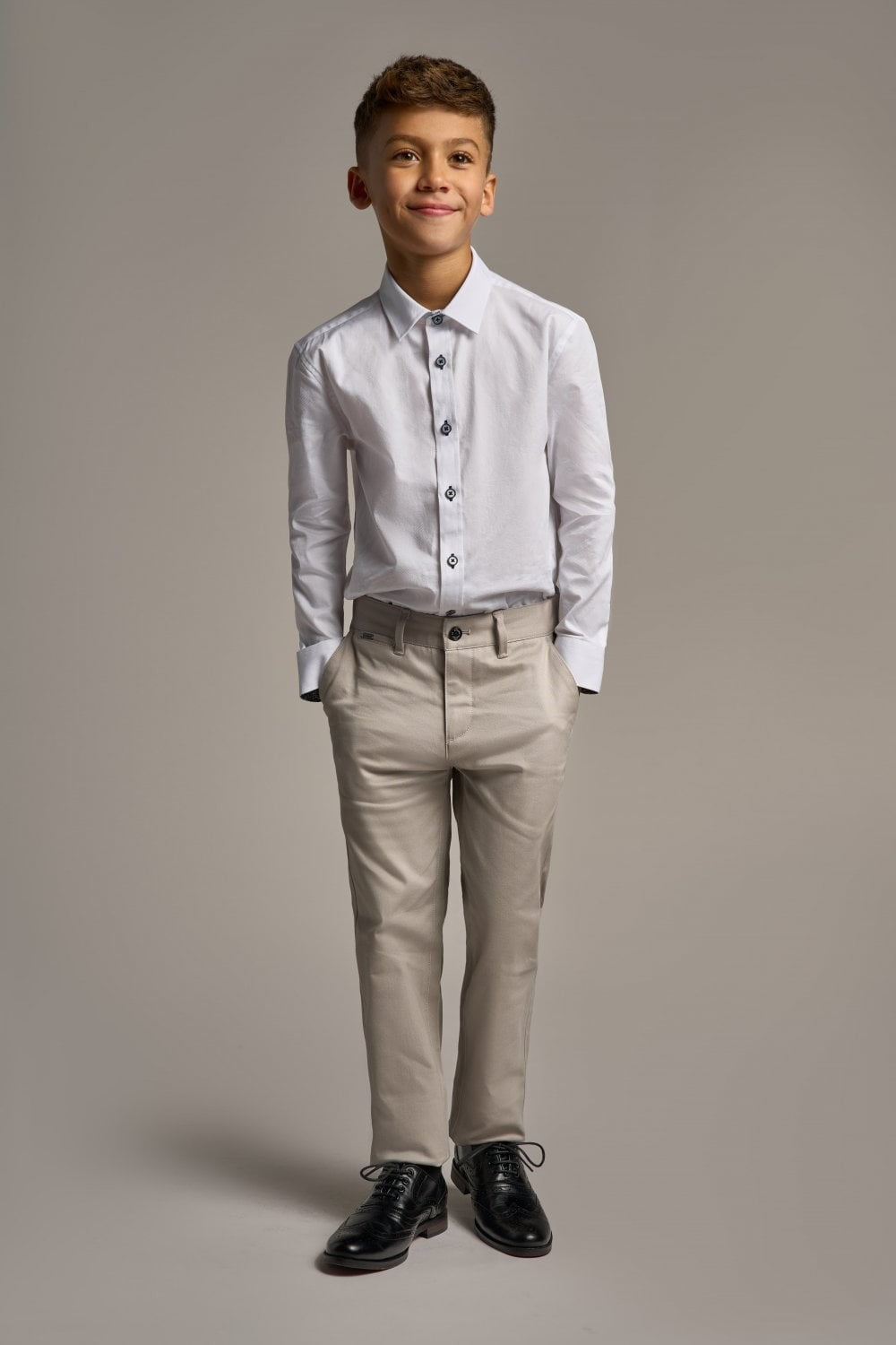 Boys Slim Fit Cotton Chino Trousers - DAKOTA - Stone Beige