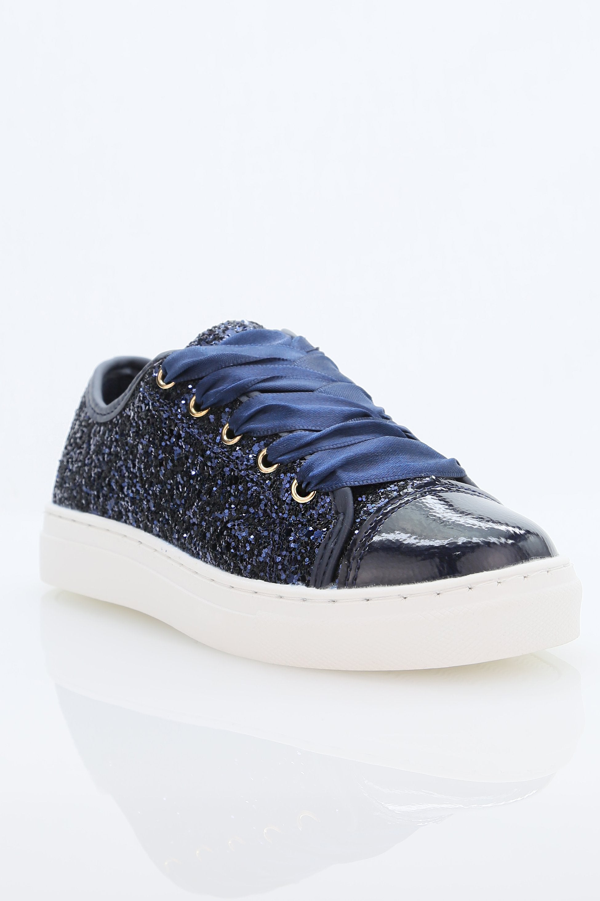 Baskets pailletées avec lacets en satin pour filles - TRINITY - Bleu Marine