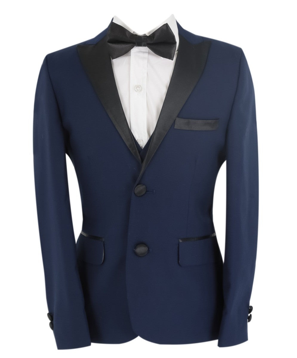 Jungen Glanzrevers Tuxedo Dinner Anzug - Navyblau