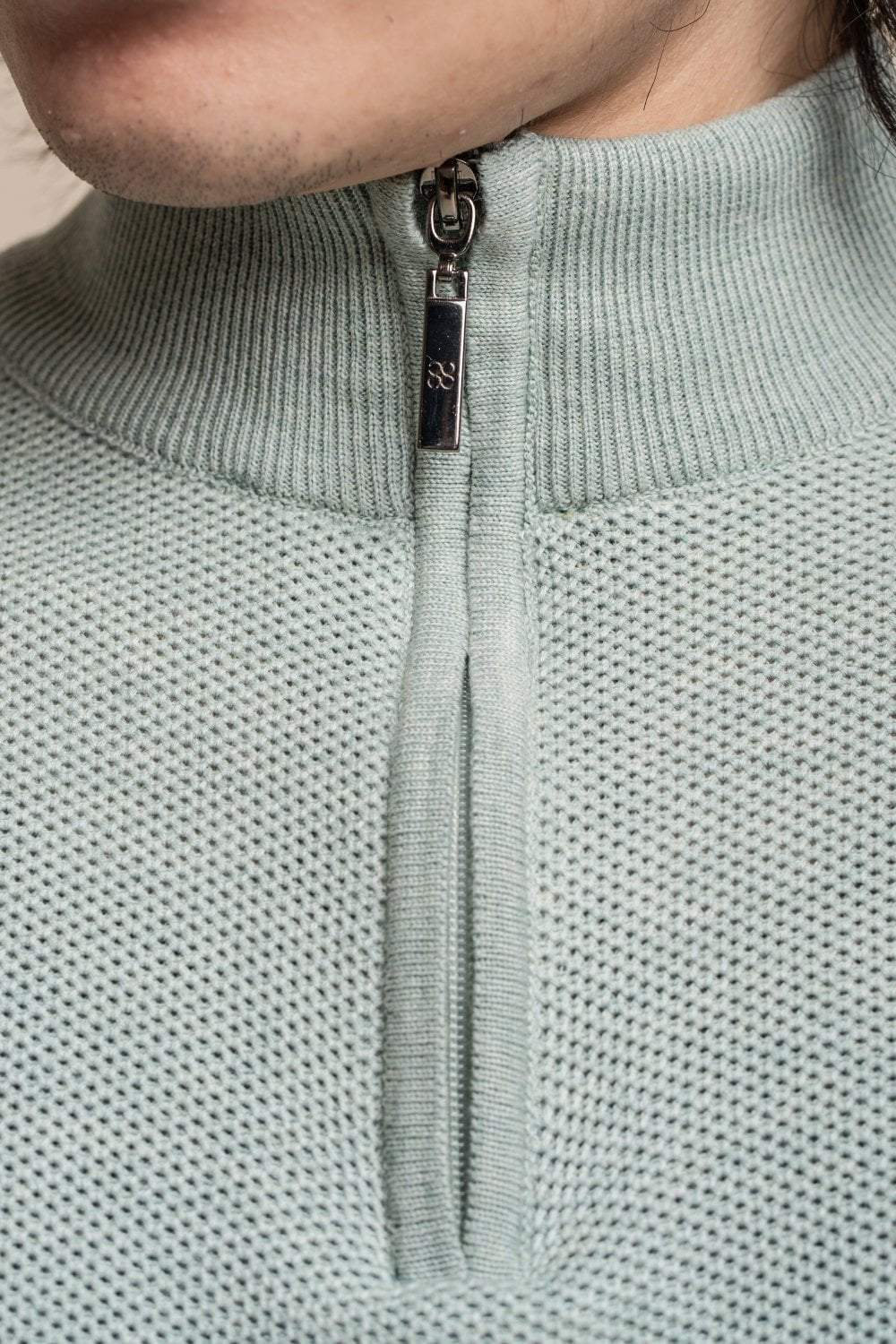 Herren Halbzip Baumwoll Pullover - KYLE - Mandelgrün