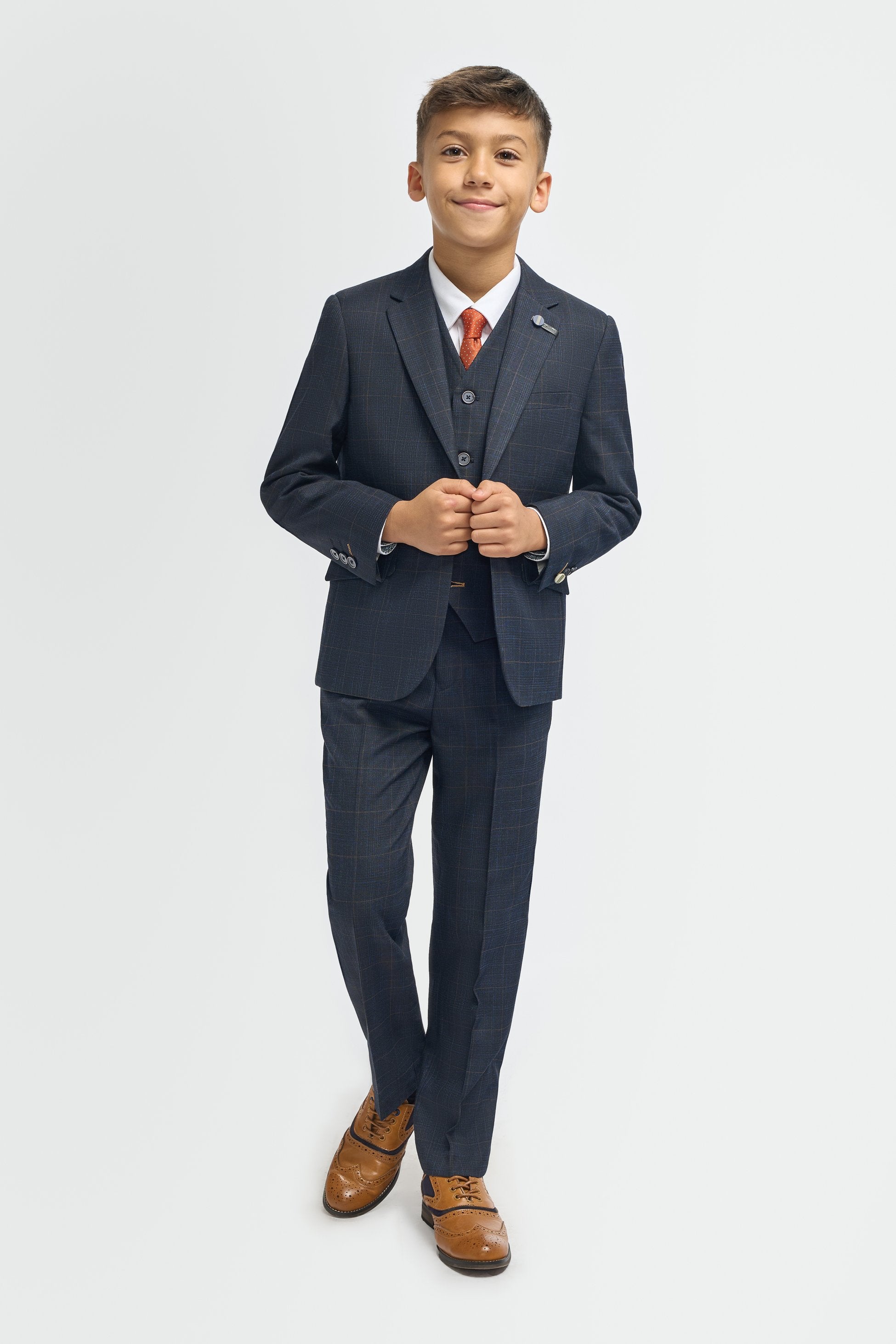 Boys’ 3-Piece Windowpane Check Suit - Torino - Navy Blue