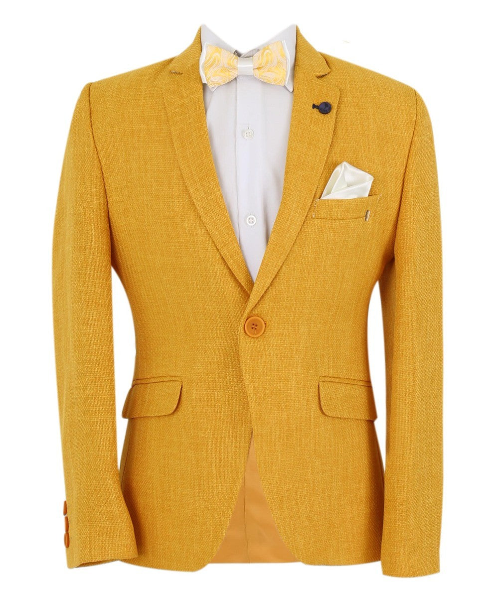 Boys Single Breasted Textured Slim Fit Blazer - VARDY - Mustard Yellow