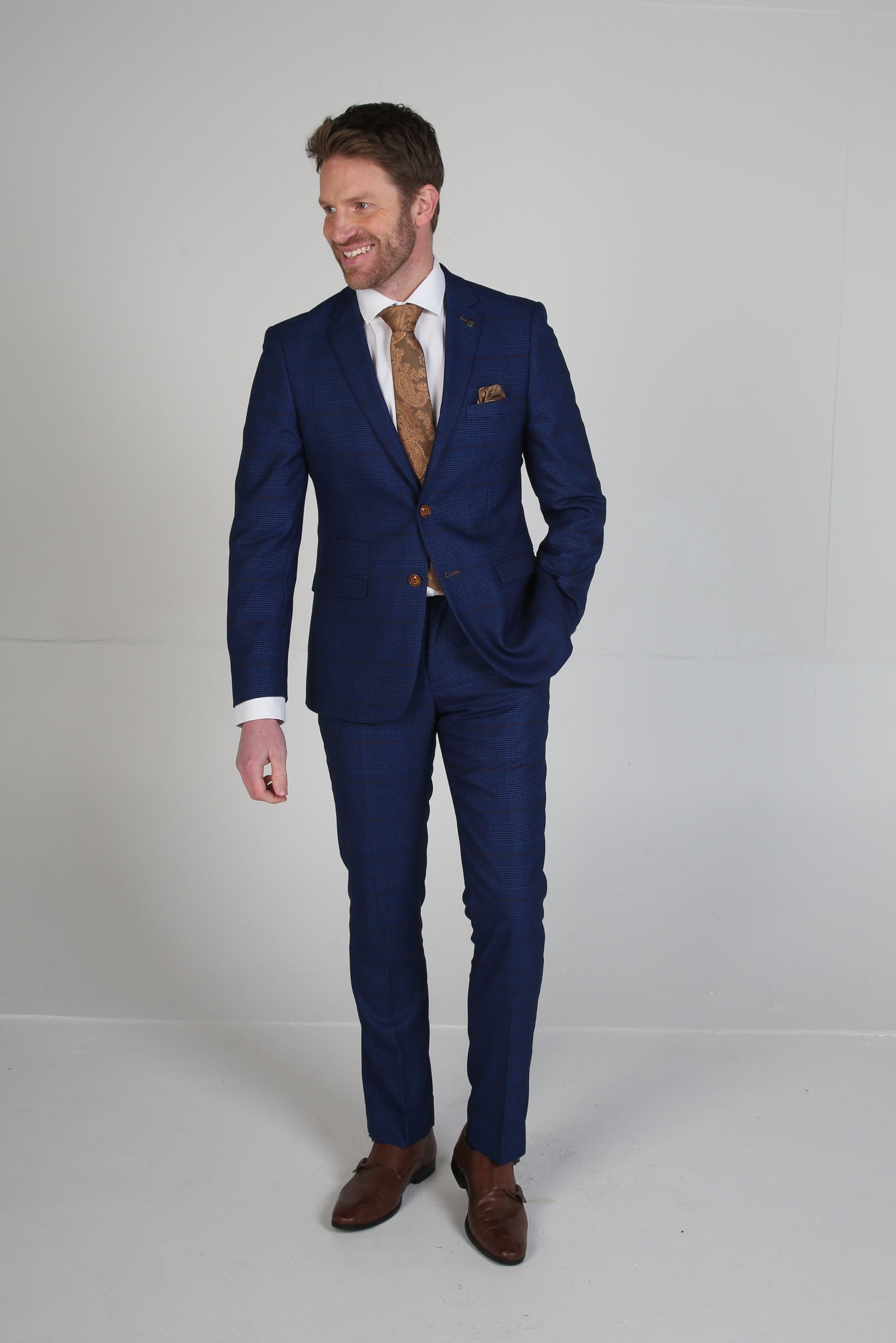 Costume Formel en Tweed à Motif Windowpane Bleu Marine pour Homme - ALEX - Royal Blue