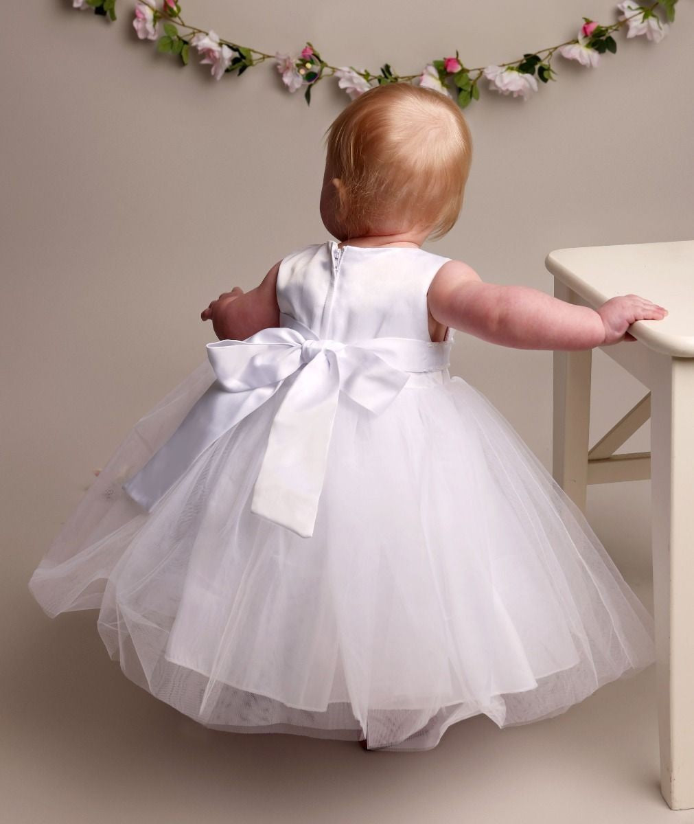 Robe de Baptême à Corsage Plissé pour Fillettes - CINDY - Blanc