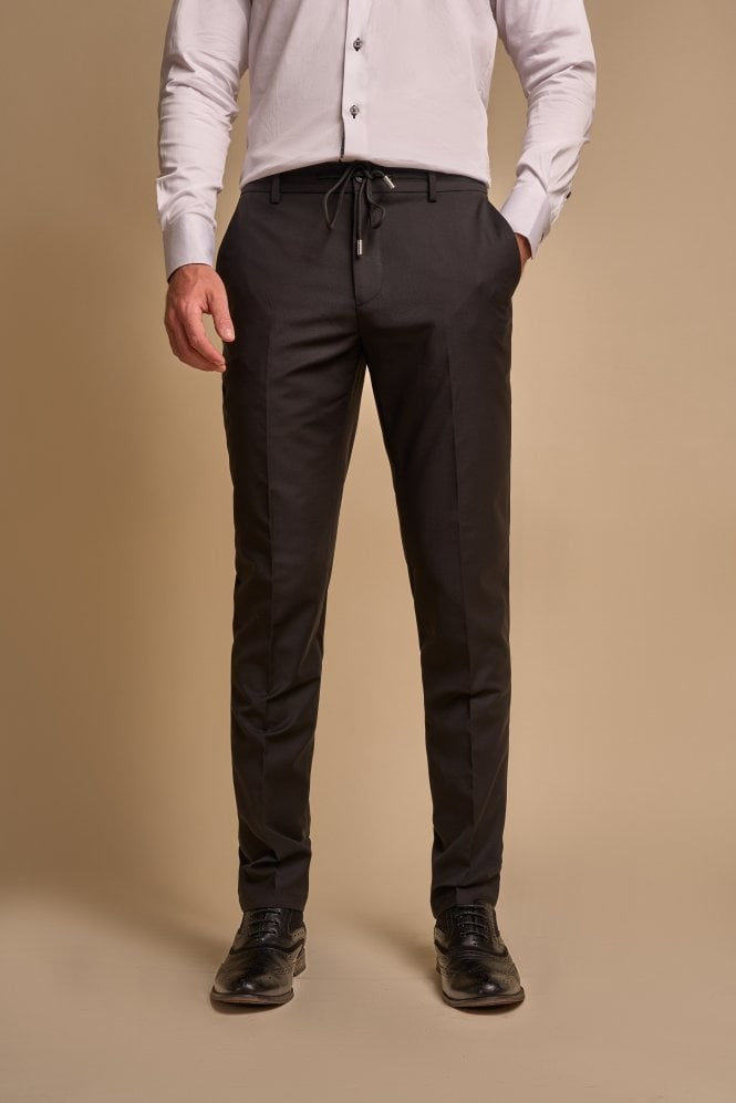 Pantalons en laine mélangée bi-extensible ajustés pour hommes - AMADEUS - Noir