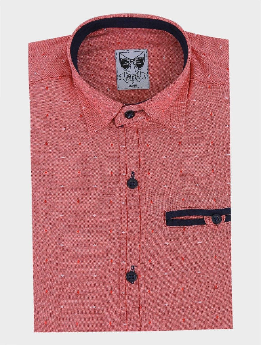 Chemise Oxford à Motifs Pointillés Slim Fit pour Garçons - Rouge