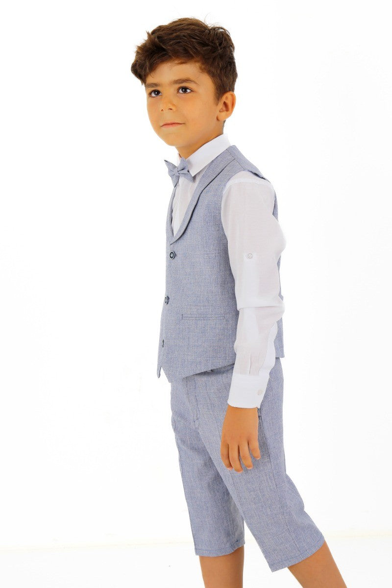 Jungen Leinen Westenanzug-Set - Navyblau