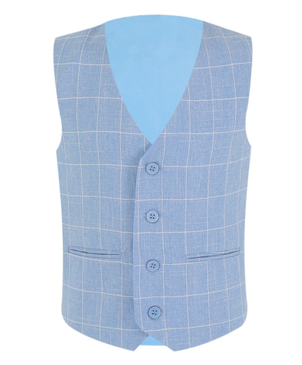 Ensemble Gilet à Carreaux Windowpane Bleu pour Garçons - E-SAM - Bleu