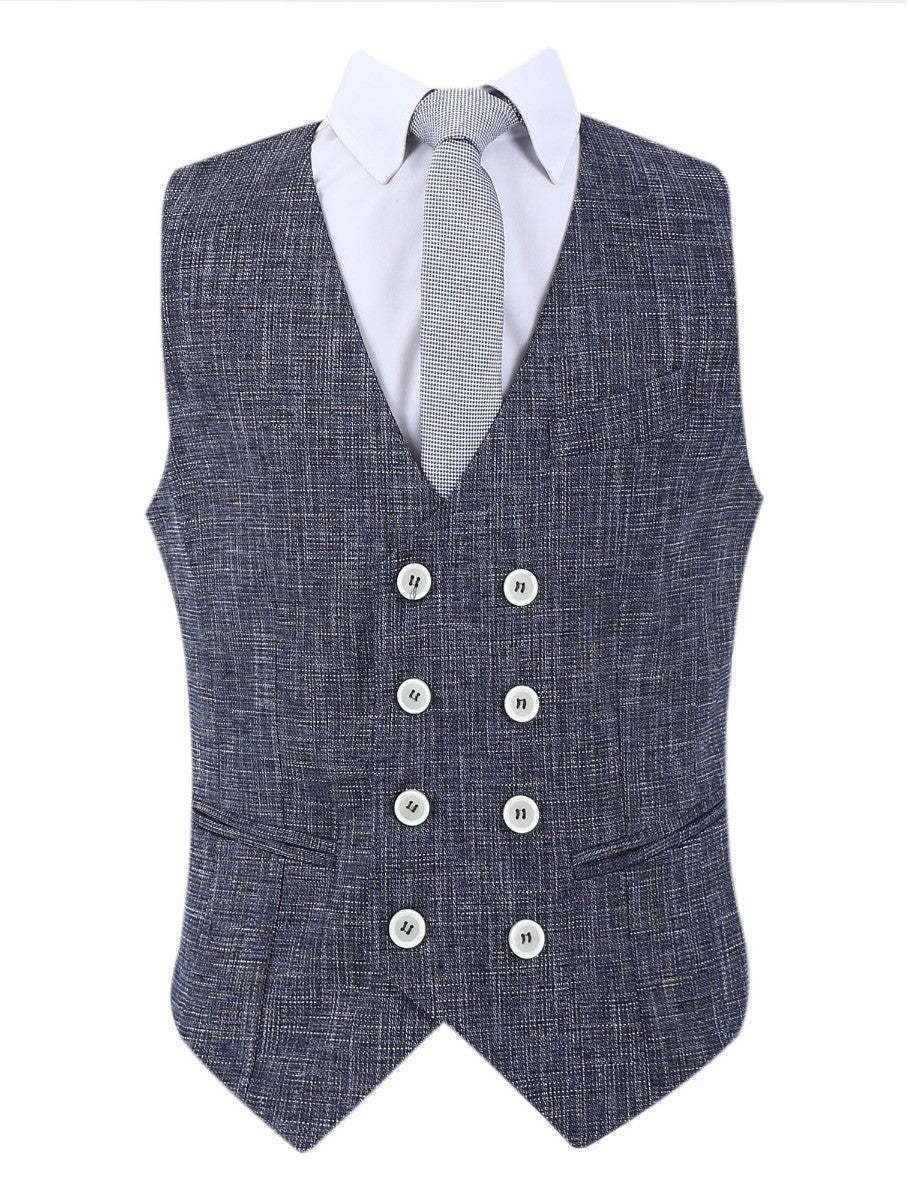 Boys Slim Fit Windowpane Check Suit - Grey