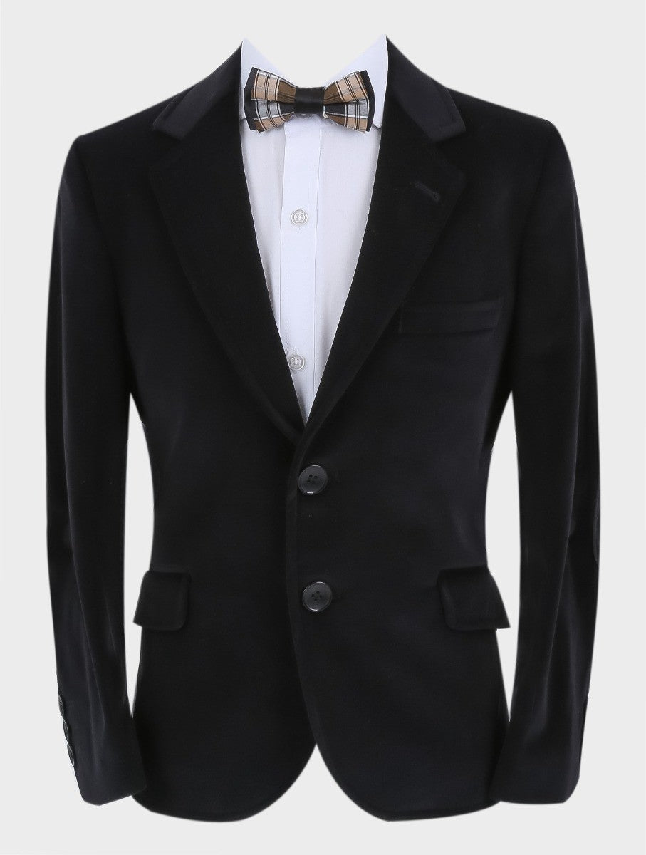 Jungen Samt Slim Fit Formal Blazer mit Ellbogenpatches - Schwarz