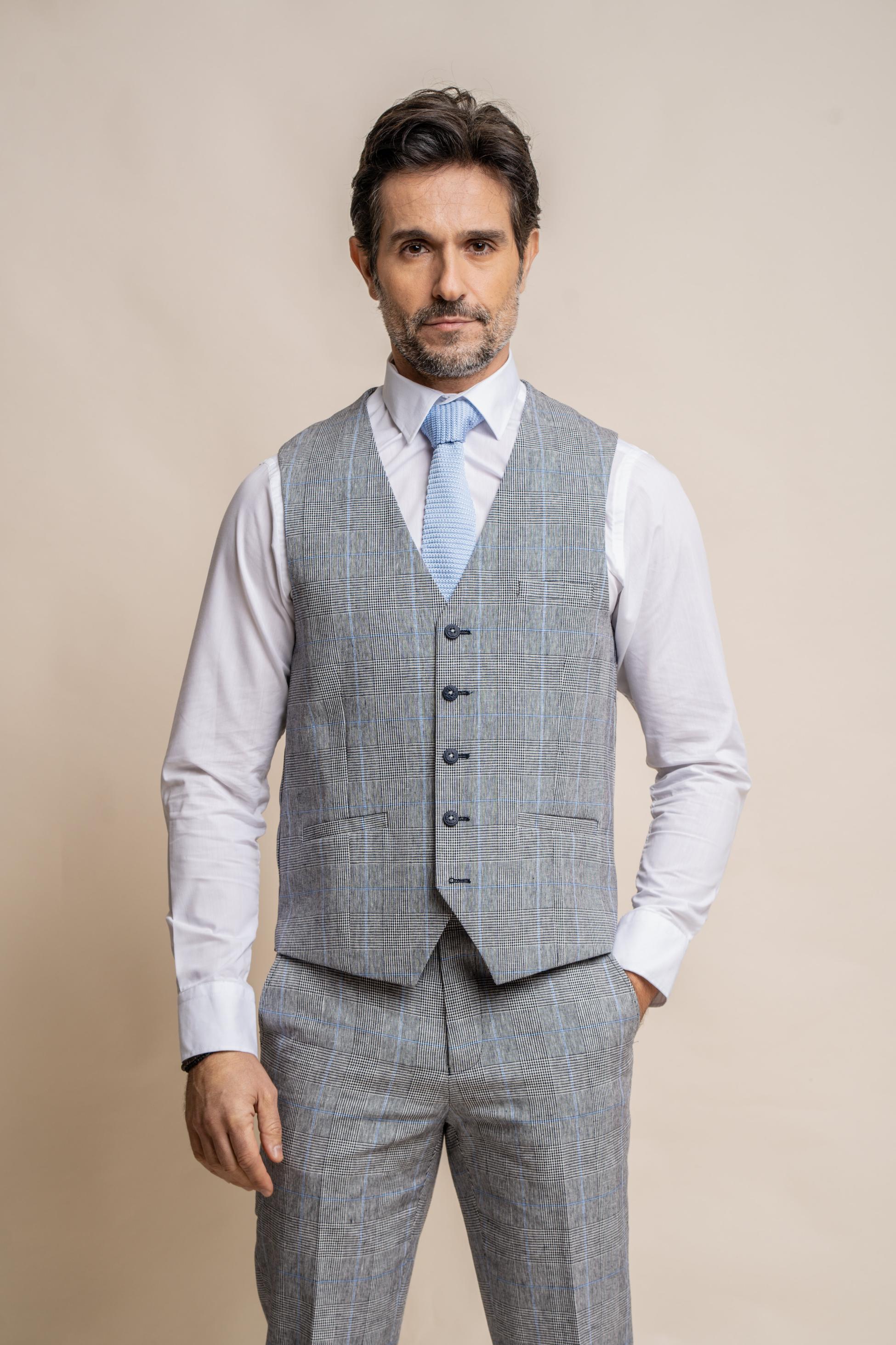 Herren Karo Slim Fit Graue Weste - ARRIGA - Grau