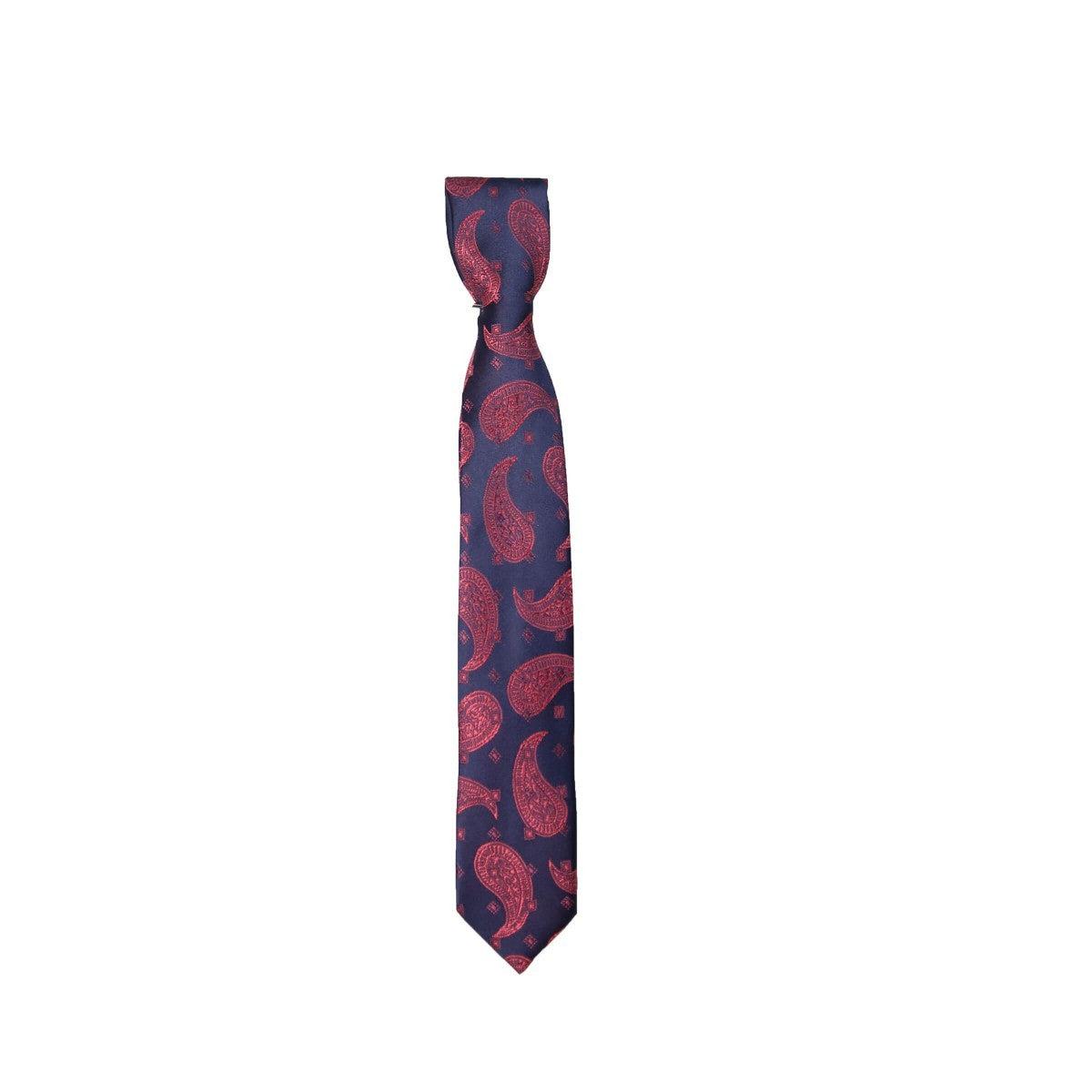 Boys & Men's Paisley Swirls Formal Tie & Hanky Set - Navy- Red