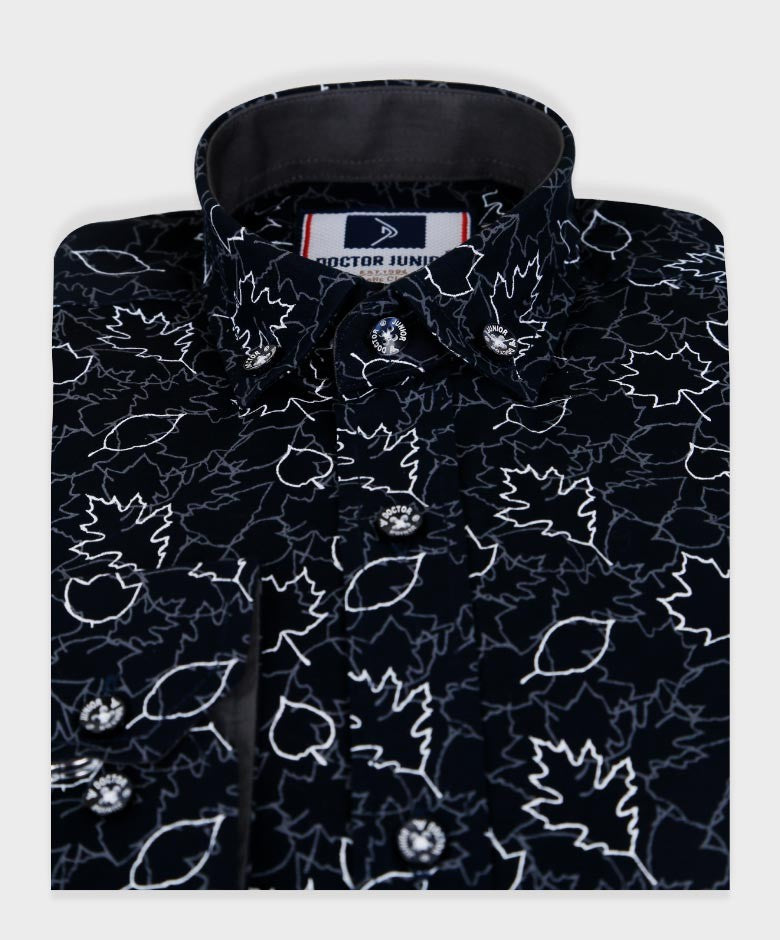 Chemise à Motifs de Feuilles en Coton Slim Fit pour Garçons - Noir