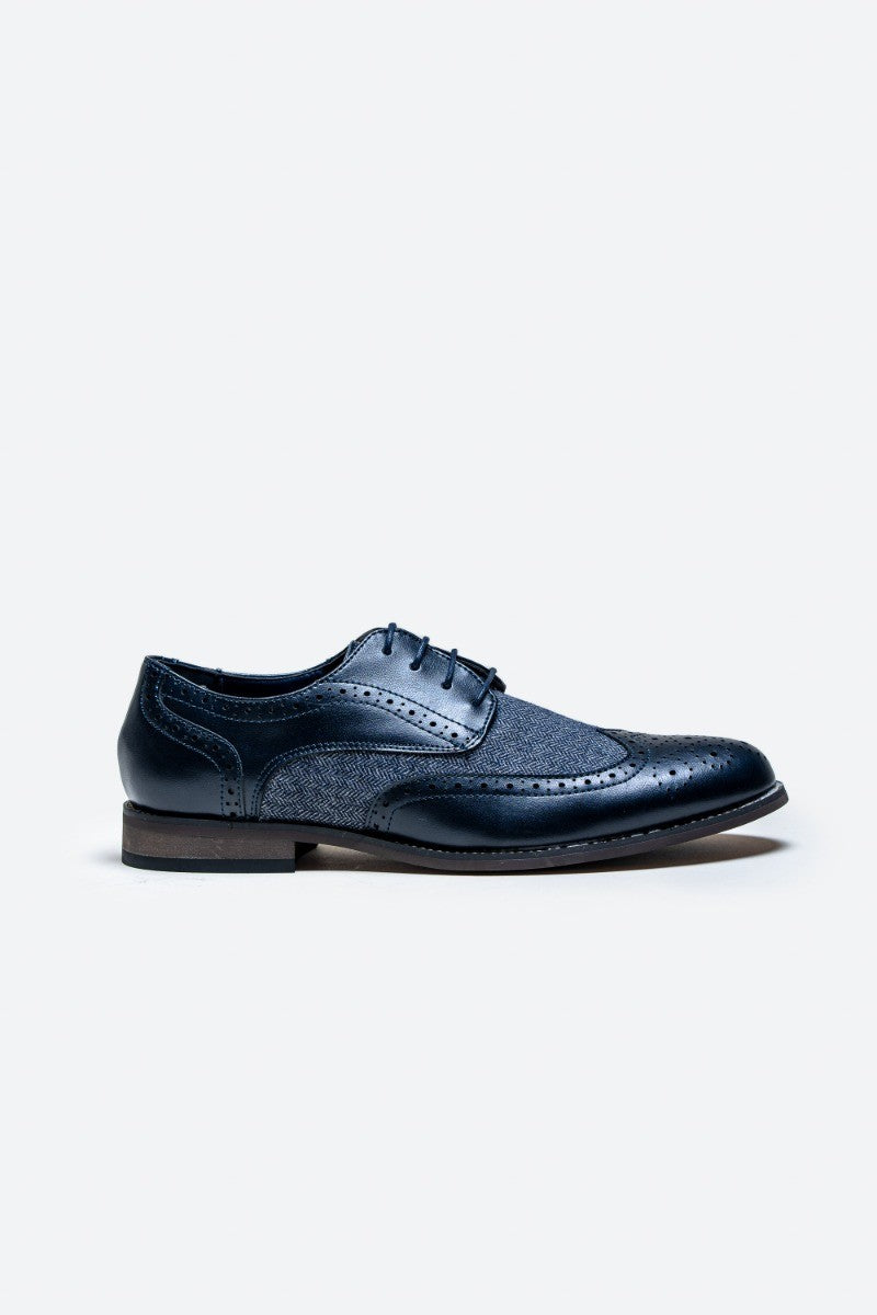 Chaussures Derby rétro en cuir et tweed pour hommes - Oliver - Bleu Marine