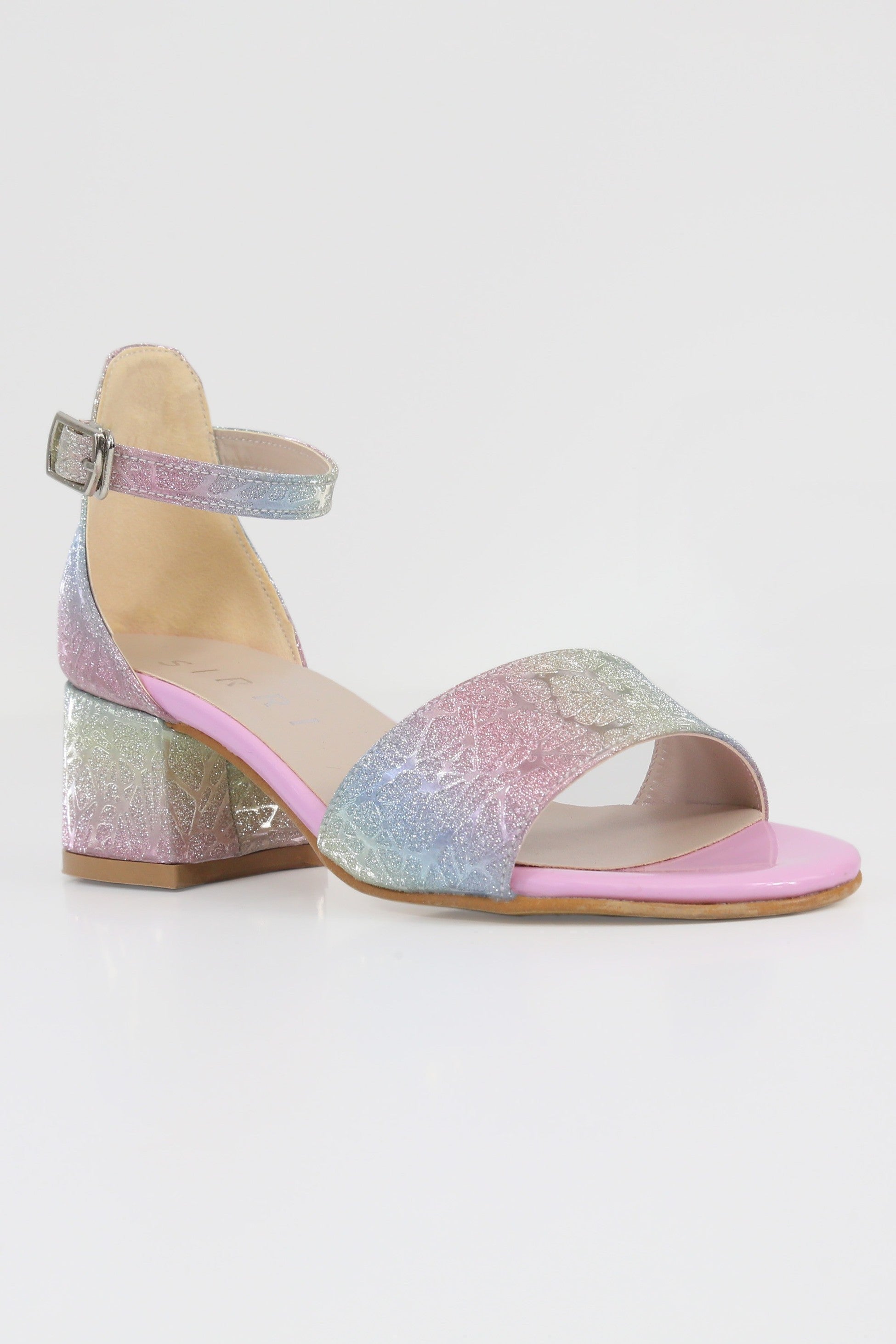 Girls Textured Silver Block Heel Sandals - JENNY - Multicolour