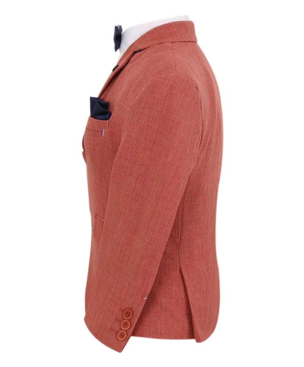 Boys Single Breasted Textured Slim Fit Blazer - VARDY - Brick