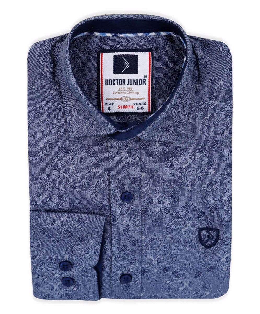 Jungen Paisley Gemustertes Slim Fit Baumwoll Casual Hemd - Dunkelblau - Schwarz