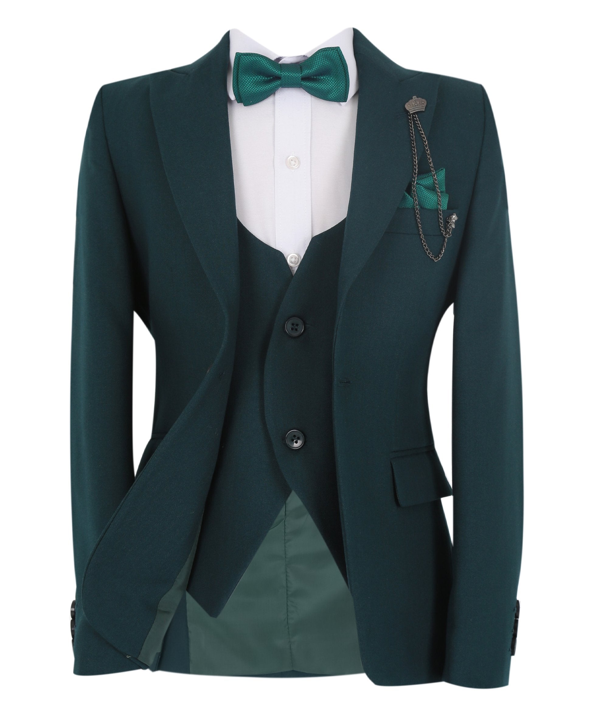 Boys Slim Fit Herringbone 8 Piece Suit Set - KING - Emerald Green