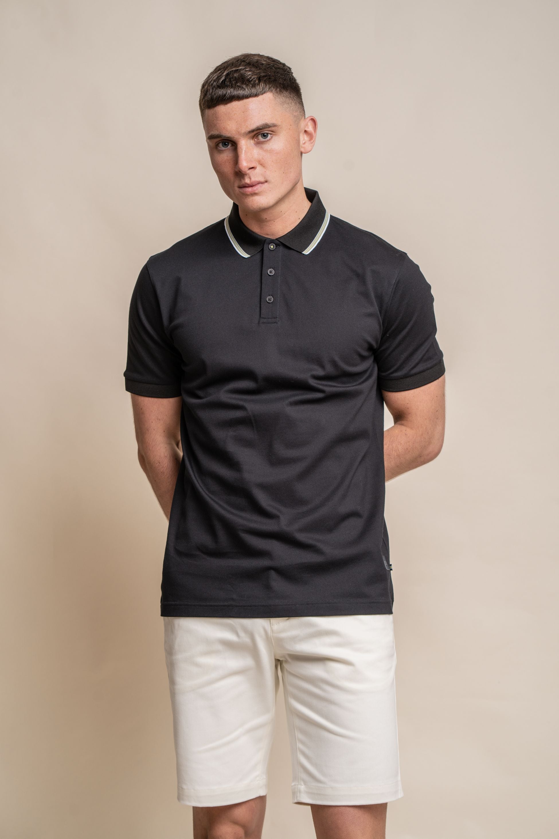 T-shirt polo en coton ajusté pour hommes - FINLAY - Noir