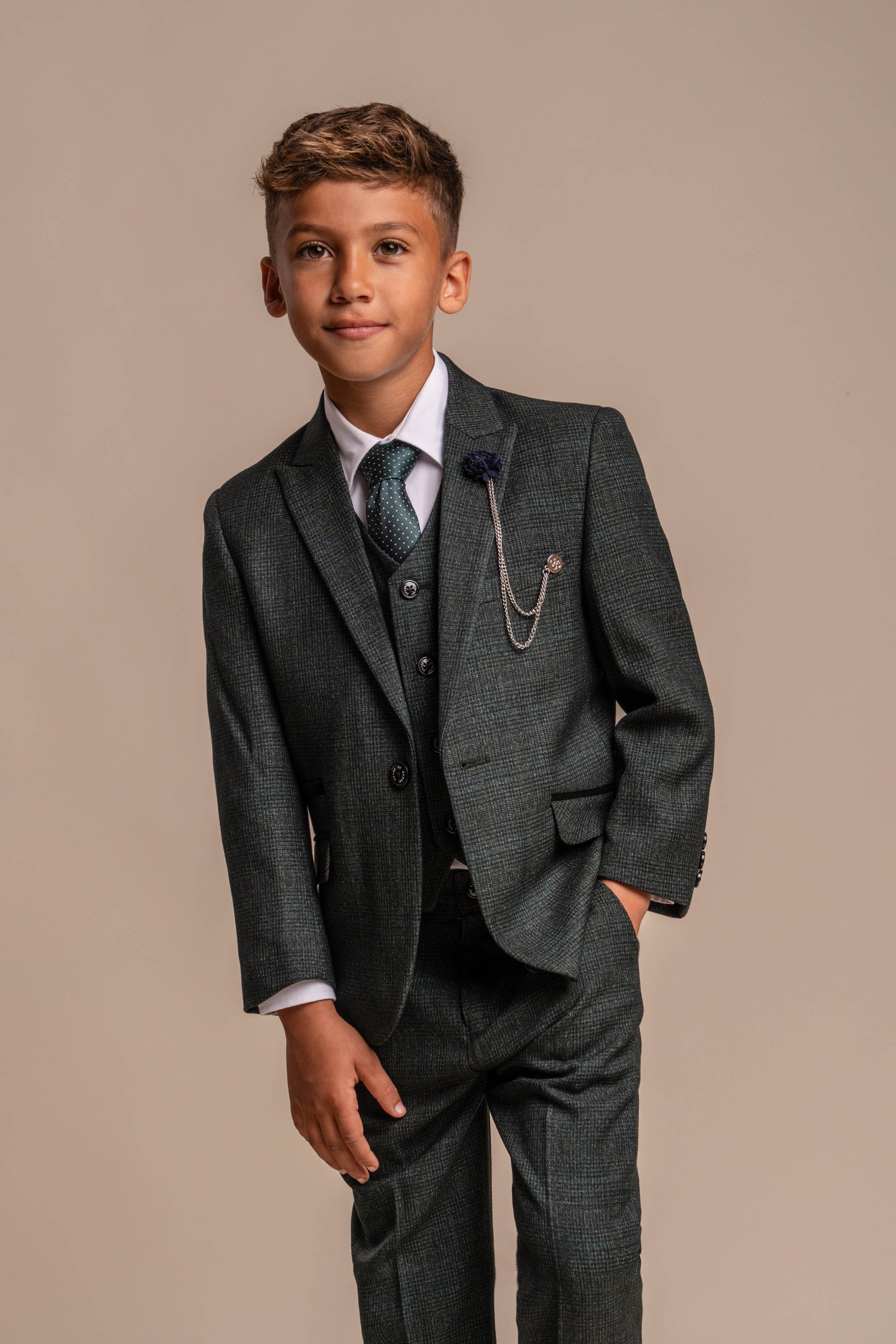 Boys Slim Fit Formal Suit - CARIDI - Olive Green