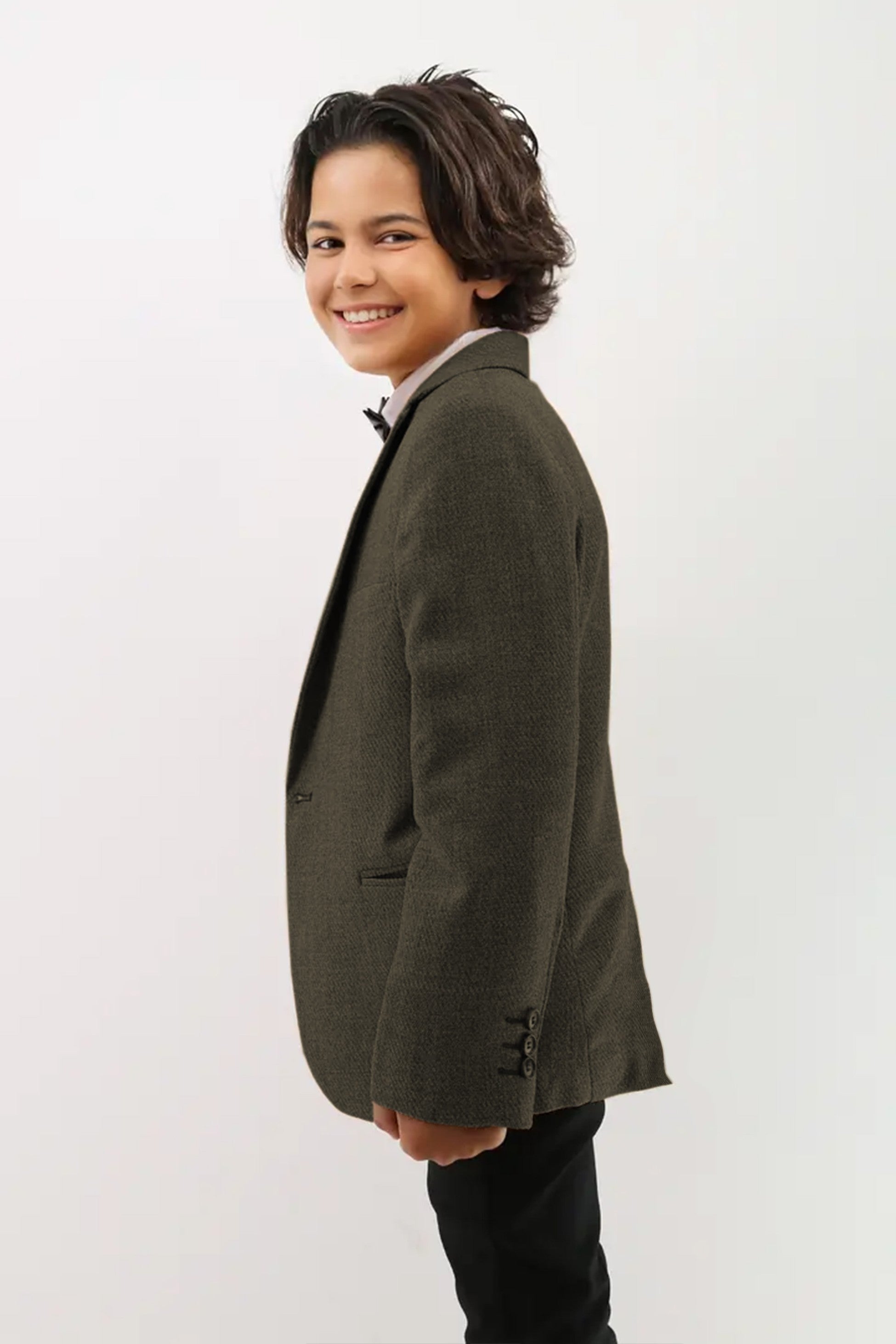 Jungen Formeller Texturierter Tweed Blazer - Khaki Grün