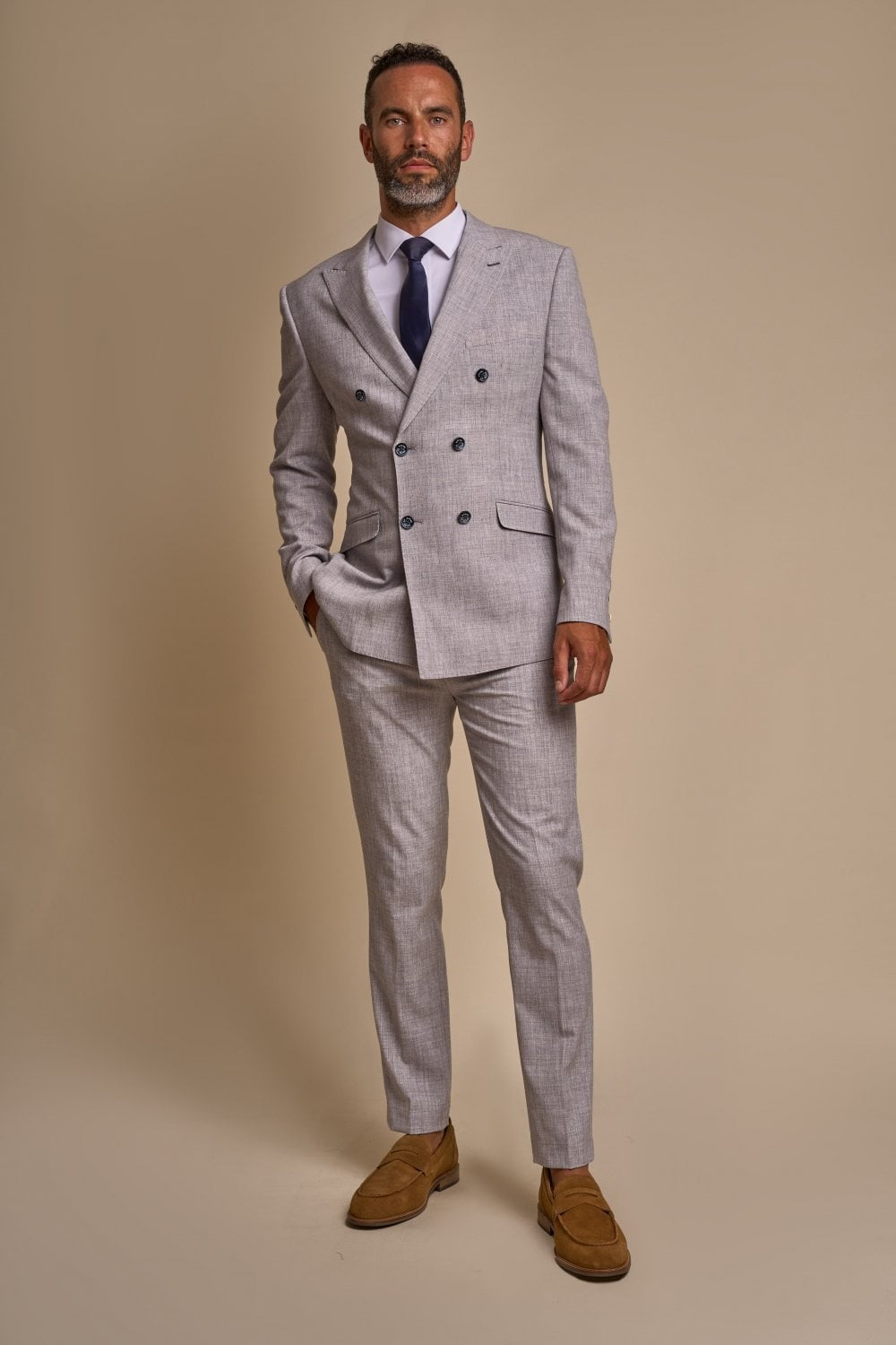 Men's Double Breasted Slim Fit Suit - TOKYO - Dove Grey