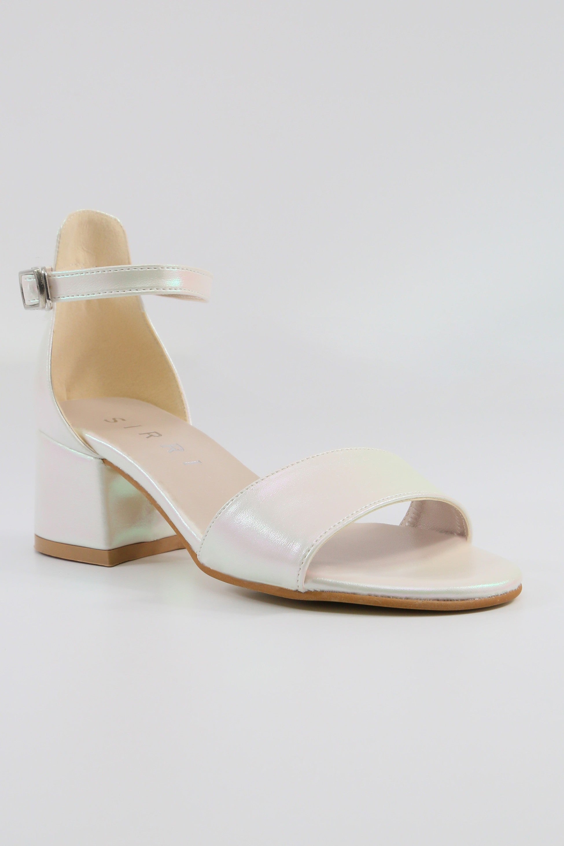 Girls Ankle-Strap Iridescent Block Heels Sandals - GRACE - Ivory