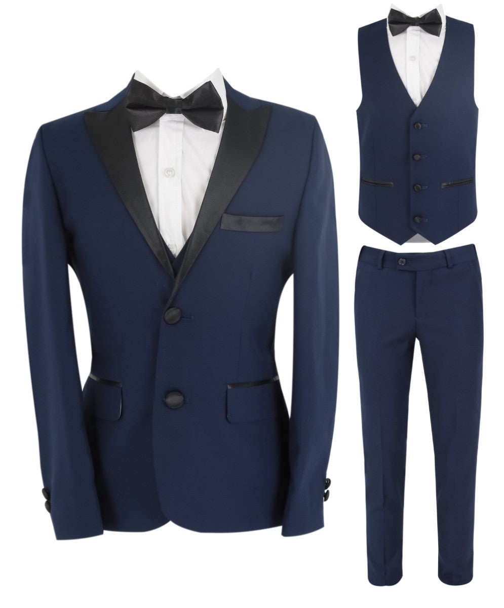 Jungen Glanzrevers Tuxedo Dinner Anzug - Navyblau